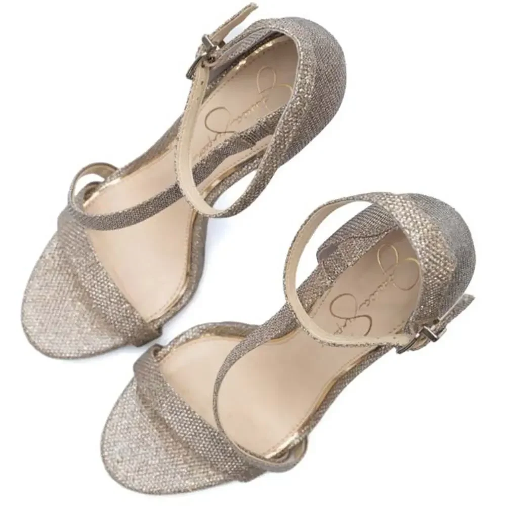 Jessica Simpson Gold Metallic Glitter Rayli Heels Size 10